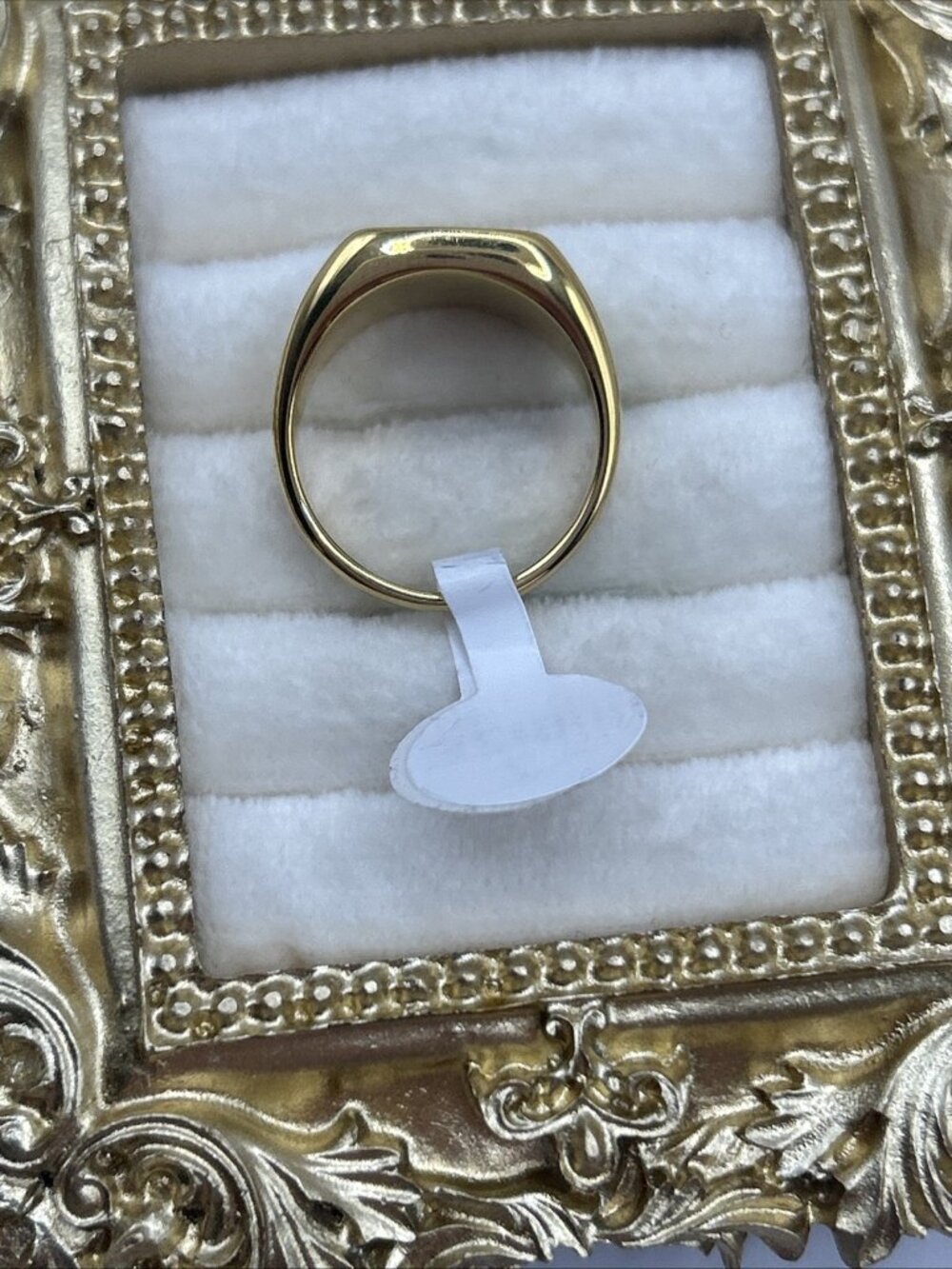 Vintage NOS Gold Tone Signet Ring Faux Mother of Pearl Size 7 Unisex Jewelry - Picture 13 of 16